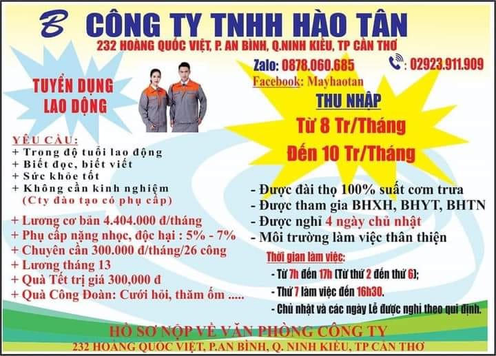 Công ty TNHH Hào Tân cần tuyển dụng Công ty TNHH Hào Tân cần tuyển dụng