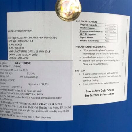 GLYCERINE, Chất Tạo ngọt thực phẩm, C3H8O3, propantriol, Số CAS: 56-81-5