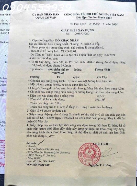 Bán 90m2 đất thổ cư – Thống Nhất – F15 – Gò Vấp