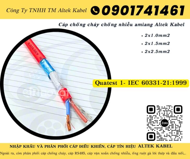 Cáp chống cháy, cáp chậm cháy 2×1.5 Huế, Ðà Nẵng, Quảng Nam, Quảng Ngãi, Bình Ðịnh