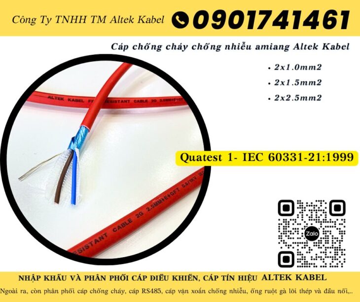 Cáp chống cháy, cáp chậm cháy 2×1.5 Huế, Ðà Nẵng, Quảng Nam, Quảng Ngãi, Bình Ðịnh