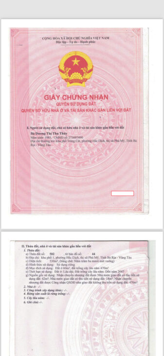 SỞ HỮU ĐẤT ĐẸP – Giá Tốt – Vị Trí đẹp Tại Khu Phố 1 – Phường Hắc Dịch – Thị Xã Phú Mỹ – Tỉnh Bà Rịa