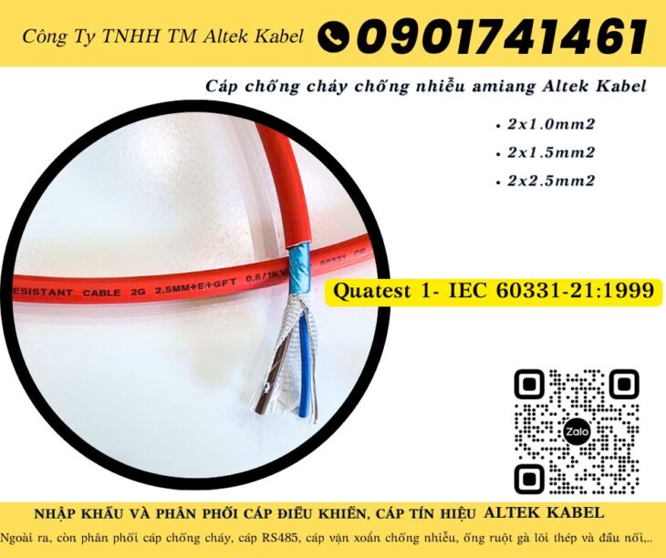 Cáp chống cháy, cáp chậm cháy 2×1.5 Huế, Ðà Nẵng, Quảng Nam, Quảng Ngãi, Bình Ðịnh