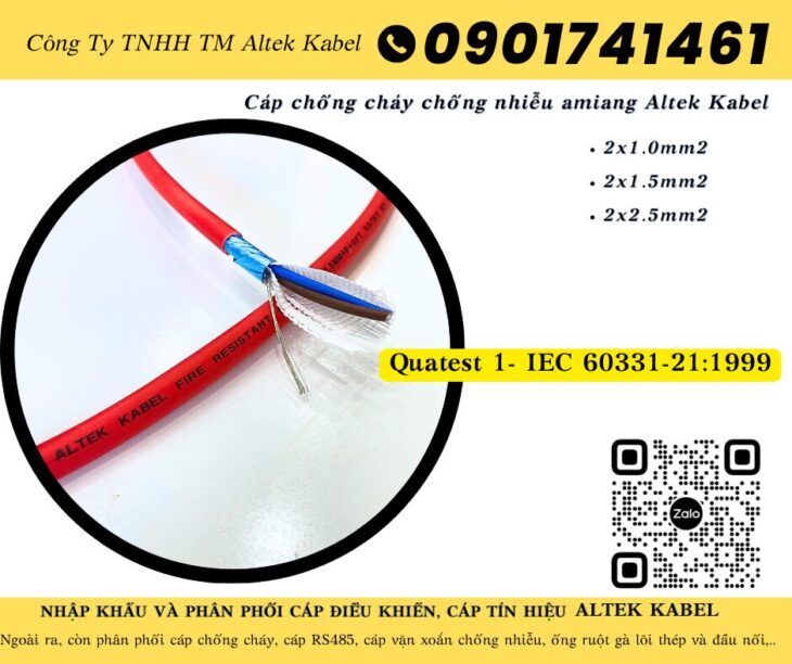 Cáp chống cháy, cáp chậm cháy 2×1.5 Huế, Ðà Nẵng, Quảng Nam, Quảng Ngãi, Bình Ðịnh