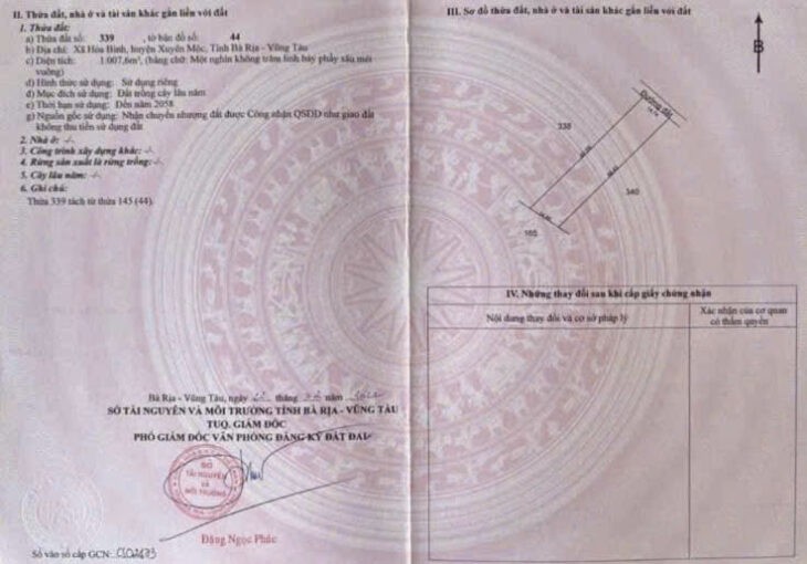 ĐẤT ĐẸP – GIÁ Tốt – Vị Trí Đắc Địa Tại : Xã Hòa Bình – Huyện Xuyên Mộc- Tỉnh Bà Rịa Vũng Tàu