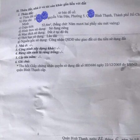 4.7 tỷ-CẦN BÁN GẤP NHÀ Hẻm xe hơi đậu trước cửa Nguyễn Văn Đậu – CN 52m2- 3PN