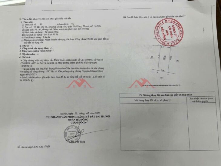SIÊU PHẨM GIÁ 3,6 TỶ ĐẤT TẠI ĐỒNG MAI-QUẬN HÀ ĐÔNG D/T:56,1M