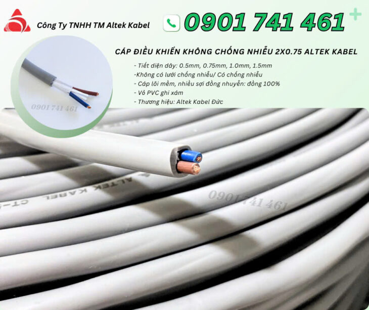 Cáp điều khiển 2×0.75 Quảng Ngãi, Bình Định, Phú Yên, Khánh Hòa