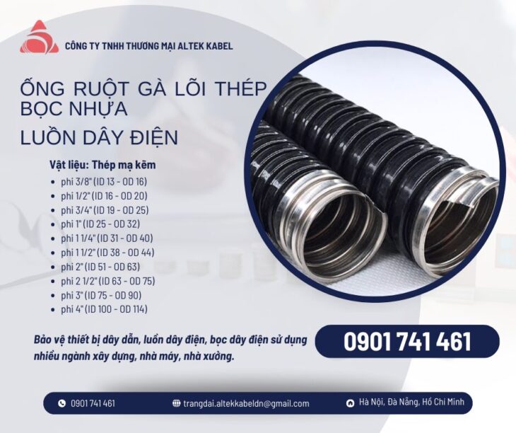 Ống ruột gà lõi thép 1/2 inch ( ID 16 – OD 20) Đà Nẵng, Hà Nội, HCM