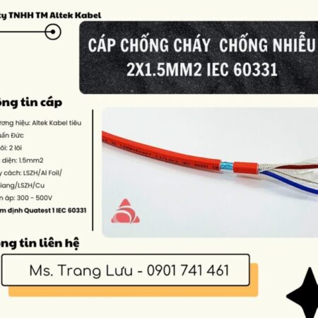 Cáp chống cháy chống nhiễu 2×1.5 kiểm định Quatest 1 IEC 60331 Cáp chống cháy chống nhiễu 2×1.5 kiểm định Quatest 1 IEC 60331