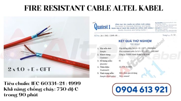 Cáp tín hiệu chống cháy chống nhiễu 2×1.5mm Altek Kabel đạt tiêu chuẩn IEC 60331-21