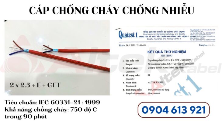 Cáp tín hiệu chống cháy chống nhiễu 2×1.5mm Altek Kabel đạt tiêu chuẩn IEC 60331-21