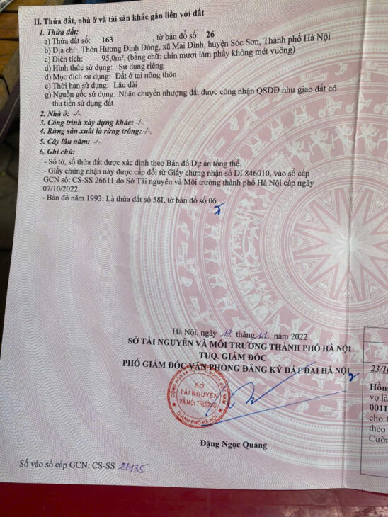 BÁN GÂP 95M ĐẤT MAI ĐÌNH, SÓC SƠN, HÀ NỘI. FULL THỔ CƯ. MẶT TIỀN RỘNG. GIÁ CHỈ 28TR/M