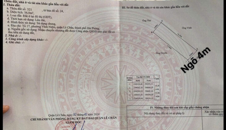 Bán nhà mặt ngõ Thiên Lôi, 56m 3 tầng độc lập, ô.tô đỗ cửa, Giá 4.45 tỉ gần AEON