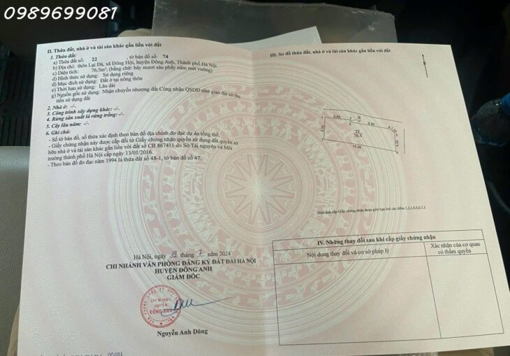 Bán lô góc 76,5m tại Lại Đà, Đông Hội ,Đông Anh-Gần siêu dư án