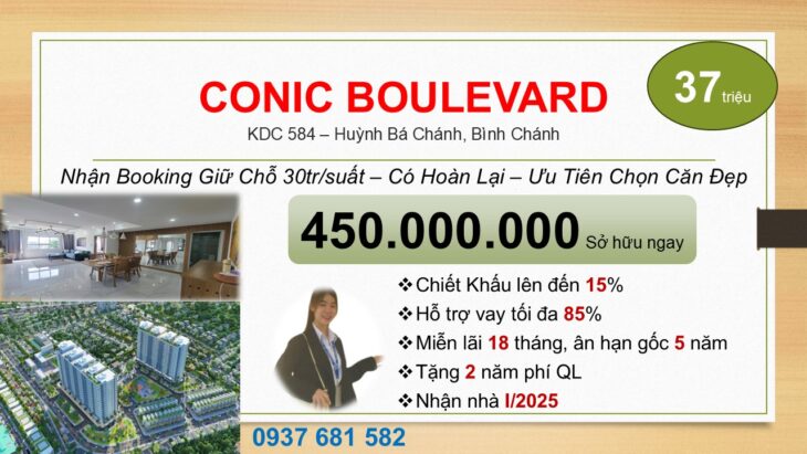 2.6 tỷ (100%) sở hữu ngay căn hộ 2PN2WC 84m2 Conic Boulevard – Cuối Võ Văn Kiệt
