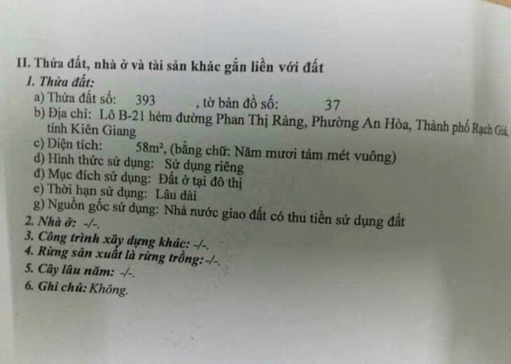 ĐẤT ĐẸP – GIÁ TỐT – VỊ TRÍ ĐẮC ĐỊA Tại Phường An Hoà, Thành phố Rạch Giá, Tỉnh Kiên Giang