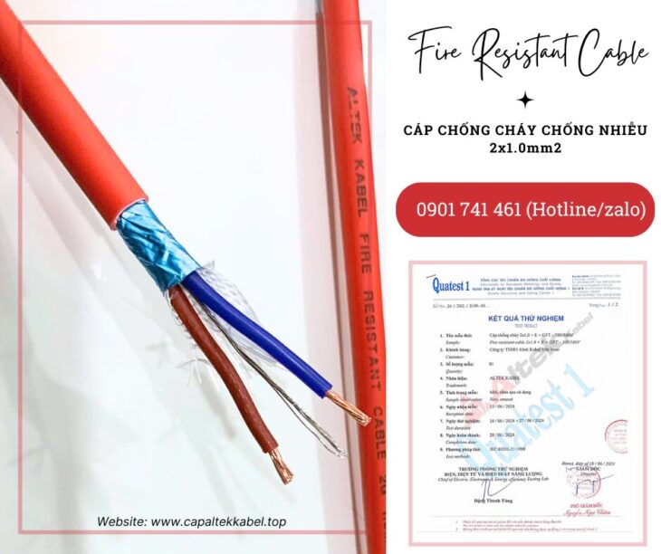 Cáp chống cháy chống nhiễu 2×1.0 Altek Kabel IEC 60331, BS 6387