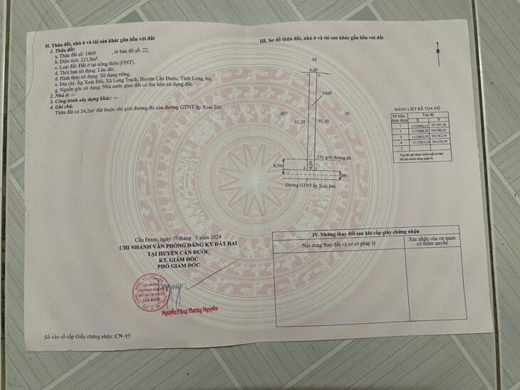 CẦN BÁN ĐẤT ĐẸP – Giá Tốt – Vị Trí TẠI : Ấp Xoài Đôi – Xã Long Trạch – Cần Đước – Long An