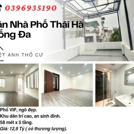 Bán nhà Phố Thái Hà, Ngõ Đẹp, Sổ Vuông, 9 Ngủ, 58mx5T, Giá: 12.9 Tỷ, Lh: 0396935190.
