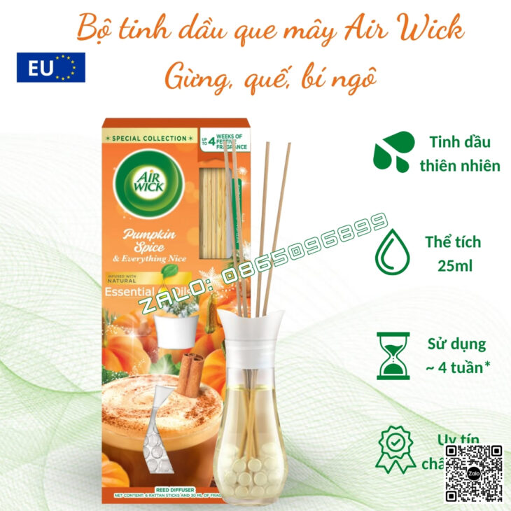 TINH DẦU QUE MÂY CAO CẤP AIR WICK 25ml, KHUẾCH TÁN TỰ ĐỘNG THƠM PHÒNG, KHỬ MÙI, NHẬP KHẨU CHÂU ÂU