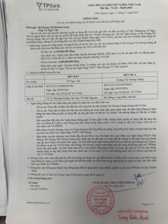 CHÍNH CHỦ CẦN TIỀN CẮT LỖ 1 TỶ LÔ ĐẤT ĐẸP PHƯỜNG TÂN THÀNH THÀNH PHỐ THÁI NGUYÊN, 1152M, 2,5 TỶ