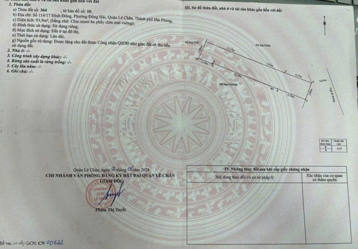 Bán đất tặng nhà 3 tầng mặt ngõ 274 Lạch Tray, 94m , ngõ 5m, Giá 5.6 tỉ