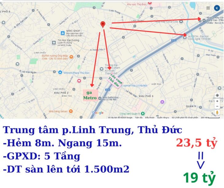 1.500m2 Sàn; ngang 15m; Đường Hoàng diệu 2; P.Linh Trung, Thủ Đức, Tp Hồ Chí Minh; Giá 19 Tỷ TL.