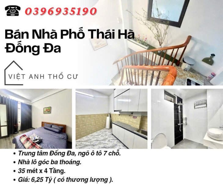 Bán nhà Thái Hà Đống Đa_Ngõ Ô Tô 7 Chỗ_Lô Góc Ba Thoáng_35mx4T_Giá: 6.25 Tỷ_Lh: 0396935190.