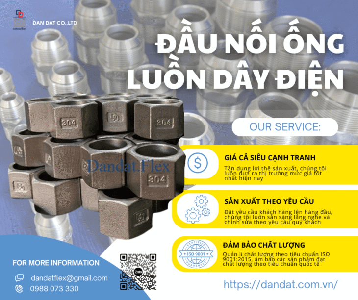 Đầu Nối Ống Luồn Dây Điện – Ống luồn dây điện bọc nhựa bọc lưới inox, Đầu nối phụ kiện ống luồn dây