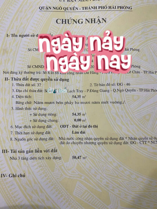 Bán nhà Lạch Tray, 55m 4 tầng, ô.tô đỗ cửa, Giá 3.95 tỉ, gần Cầu Rào