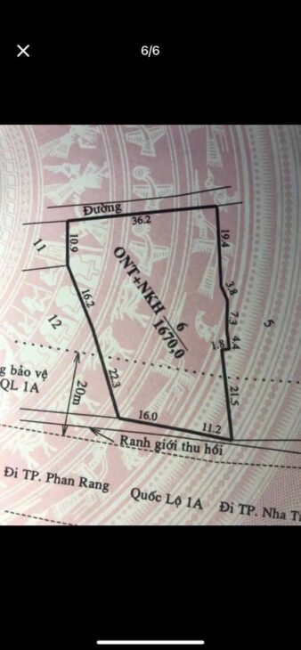 Giá khởi điểm 6 tỷ 280 đến 6 tỷ 320. Lô đất lớn Ql 1 A. DT 1600m2 600 thổ cư. ngang 30m.