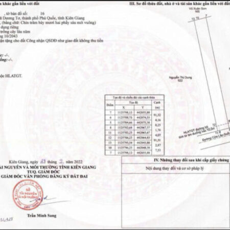 Bán đất mặt tiền suối mây cửa lấp phía núi Phú Quốc, Dương Tơ, 972m², 16 tỷ, sổ đỏ