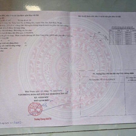 BÁN ĐẤT THỔ CƯ QUỐC LỘ 55, THẮNG HẢI – HÀM TÂN, BÌNH THUẬN – 1033M2 – GIÁ HỜ 1 TỶ – SỔ ĐỎ