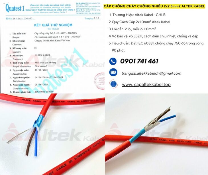 Cáp chống cháy chống nhiễu 2×2.5 Altek Kabel IEC 60331