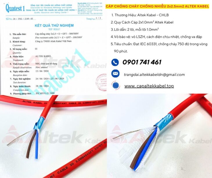 Cáp chống cháy chống nhiễu 2×2.5 Altek Kabel IEC 60331