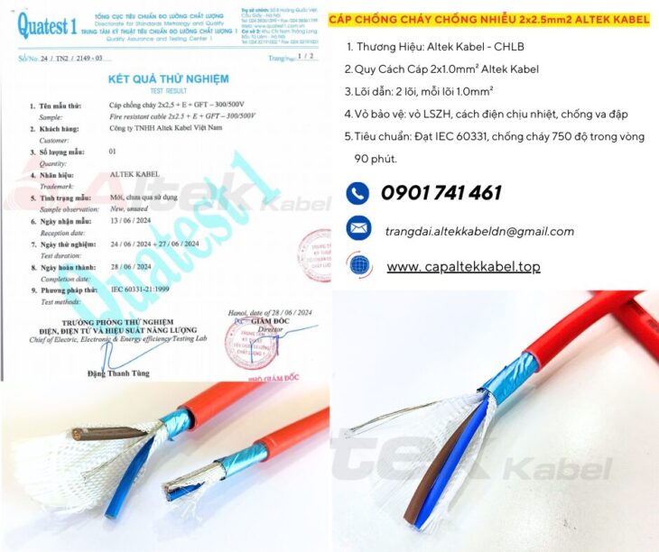 Cáp chống cháy chống nhiễu 2×2.5 Altek Kabel IEC 60331