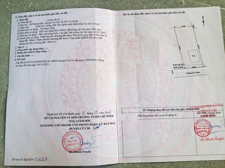 Bán nhà đường Bà Thiên – 2100m2 – 30×70 – 300m2 thổ cư – xã Nhuận Đức – Củ Chi