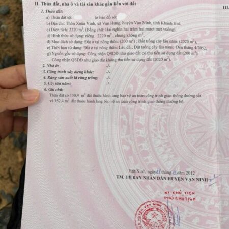 BÁN GẤP 2200M2 ĐẤT THỔ CƯ MẶT TIỀN QL01A VẠN NINH – KHÁNH HÒA