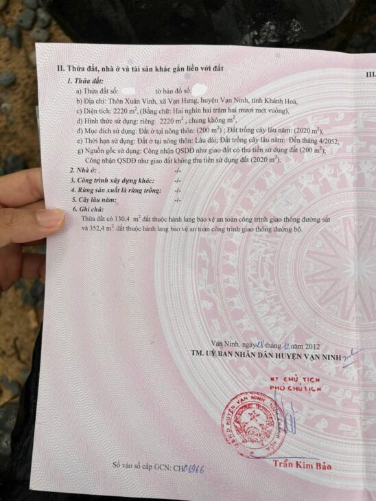 BÁN GẤP 2200M2 ĐẤT THỔ CƯ MẶT TIỀN QL01A VẠN NINH – KHÁNH HÒA