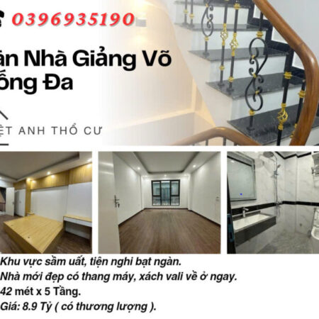 Bán nhà Phố Giảng Võ, Nhà Mới Thang Máy, Cách Ô Tô 20m, 42mx5T, Giá: 8.9 Tỷ, Lh: 0396935190.