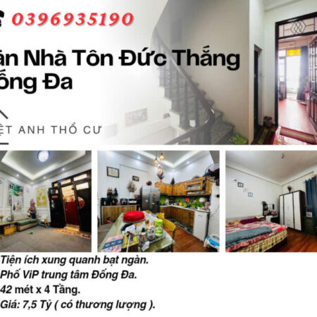 Bán nhà Phố Tôn Đức Thắng, Sổ Vuông Đẹp, Lô Góc Hai Thoáng, 42mx4T, Giá: 7.5 Tỷ, Lh: 0396935190.