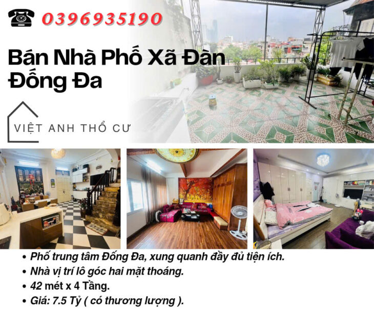 Bán nhà phố Xã Đàn_Vị Trí Lô Góc_Trước nhà Sân Thoáng _42mx4T_Giá: 7.5 Tỷ_Lh: 0396935190.