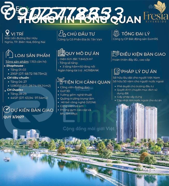 Đầu tư đợt 1 căn hộ view sông Fresia Riverside, booking 0 đồng, HTLS 18 tháng, TT 2%/ đợt