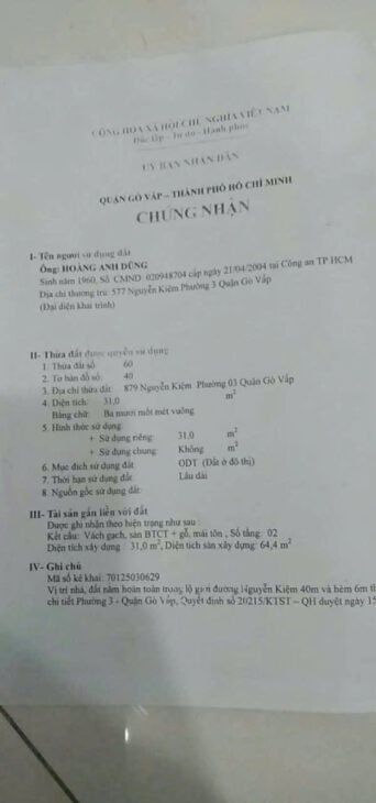 bán nhà mt 879 nguyễn kiệm p 3 gv 3 lầu giá 4tỉ 65