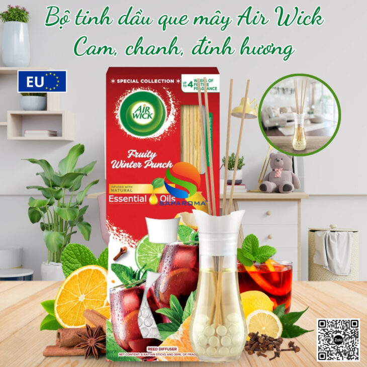 Tinh dầu khuếch tán que mây Air Wick 25ml thơm phòng, thư giãn, nhập khẩu Châu Âu