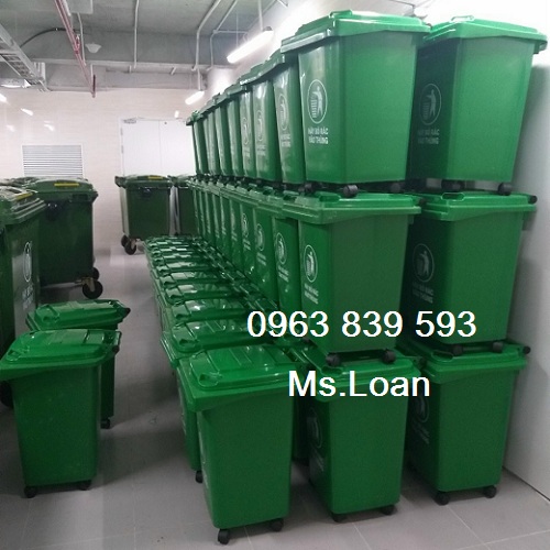 Thùng rác 60lit có bánh xe màu xanh lá, cam, vàng / lh 0963 839 593 Ms.Loan