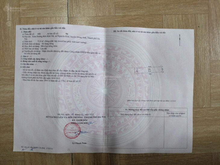 Bán 72m2 đất gần X3 Nguyên Khê – đường thông ô tô – giá 6x