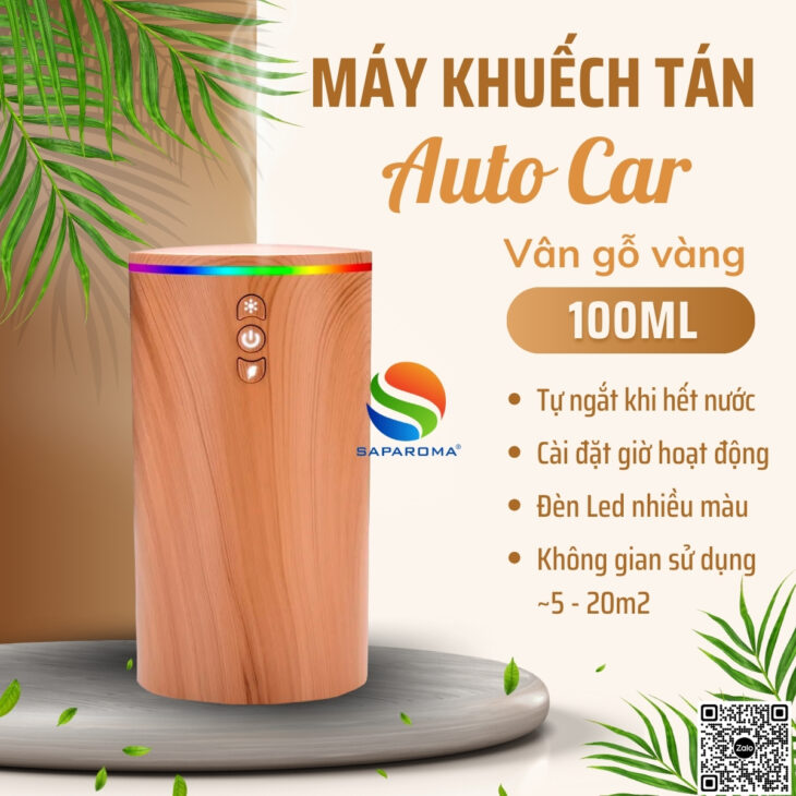 Máy xông tinh dầu SAPAROMA phun sương tạo độ ẩm, hỗ trợ khử mùi ô tô, đèn Led 7 màu, thơm phòng