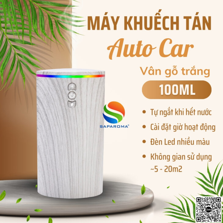 Máy xông tinh dầu SAPAROMA phun sương tạo độ ẩm, hỗ trợ khử mùi ô tô, đèn Led 7 màu, thơm phòng